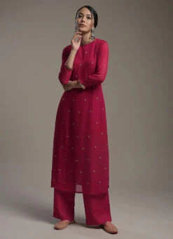 Maroon Pure Georgette Embroidered Kurta Straight Pant Set Party Wear -C Bazaar Shop maroon pure georgette embroidered kurta straight pant set krsdvcsvks53 u