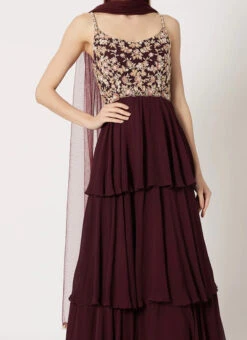 Maroon Pure Georgette Sequins Embroidery Anarkali Suit Party Wear