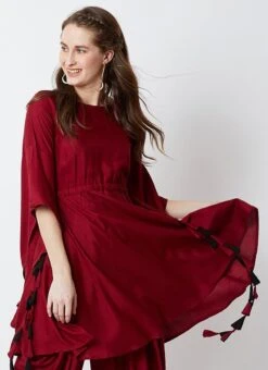 Maroon Rayon Dhoti Set Work Wear -C Bazaar Shop maroon rayon dhoti set krsdmf922m b