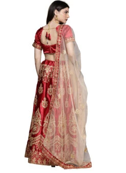 Maroon Satin Silk Embroidered A Line Lehenga Festive Wear -C Bazaar Shop maroon satin silk embroidered a line lehenga ghsstsktlly7622 b