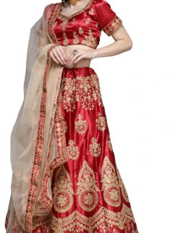 Maroon Satin Silk Embroidered A Line Lehenga Festive Wear