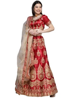 Maroon Satin Silk Embroidered A Line Lehenga Festive Wear -C Bazaar Shop maroon satin silk embroidered a line lehenga ghsstsktlly7622 u