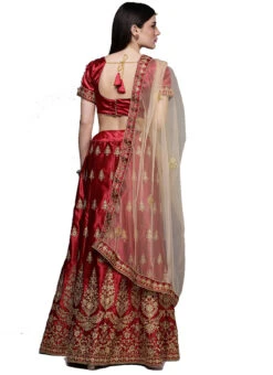 Maroon Satin Silk Embroidered A Line Lehenga N Cream Dupatta Festive Wear 7 Maroon Satin Silk Embroidered A Line Lehenga N Cream Dupatta Festive Wear -C Bazaar Shop maroon satin silk embroidered a line lehenga n cream dupatta ghsstsktmira7605 b