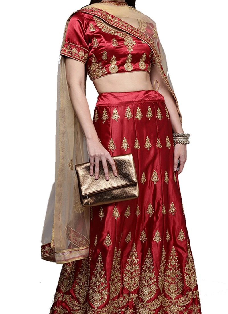 Maroon Satin Silk Embroidered A Line Lehenga N Cream Dupatta Festive Wear 1 Maroon Satin Silk Embroidered A Line Lehenga N Cream Dupatta Festive Wear