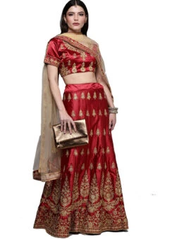 Maroon Satin Silk Embroidered A Line Lehenga N Cream Dupatta Festive Wear 6 Maroon Satin Silk Embroidered A Line Lehenga N Cream Dupatta Festive Wear -C Bazaar Shop maroon satin silk embroidered a line lehenga n cream dupatta ghsstsktmira7605 u