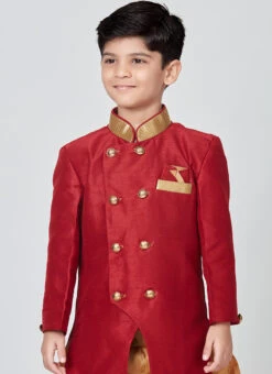 Maroon Silk Indowestern Sherwani Party Wear 5 Maroon Silk Indowestern Sherwani Party Wear -C Bazaar Shop maroon silk indowestern sherwani kdbmsgr503 b