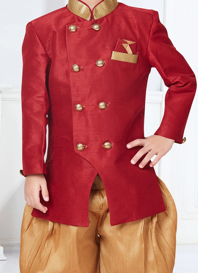 Maroon Silk Indowestern Sherwani Party Wear 1 Maroon Silk Indowestern Sherwani Party Wear
