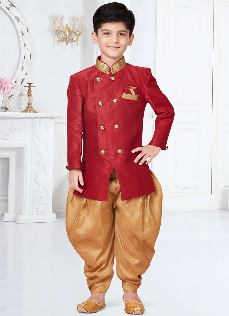 Maroon Silk Indowestern Sherwani Party Wear 2 Maroon Silk Indowestern Sherwani Party Wear - Image 2