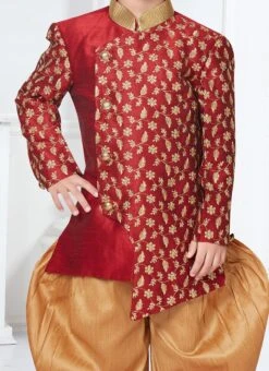 Maroon Silk Jacquard Indowestern Sherwani Party Wear