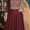 Maroon Soft Art Silk Embroidered N Sequins Anarkali Suit Wedding Wear