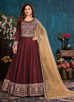 Maroon Soft Art Silk Embroidered N Sequins Anarkali Suit Wedding Wear 6 Maroon Soft Art Silk Embroidered N Sequins Anarkali Suit Wedding Wear -C Bazaar Shop maroon soft art silk embroidered n sequins anarkali suit slsaj30393504 u