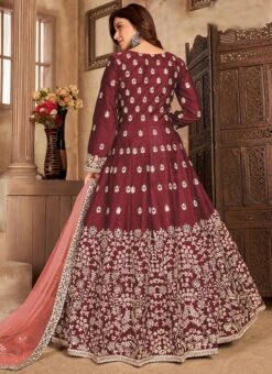 Maroon Soft Art Silk Mirror Embroidery Anarkali Suit Party Wear -C Bazaar Shop maroon soft art silk mirror embroidery anarkali suit slsak29923304 b