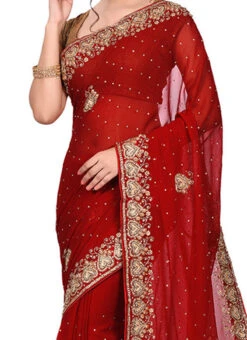 Maroon Stones Embellished Saree Party Wear
