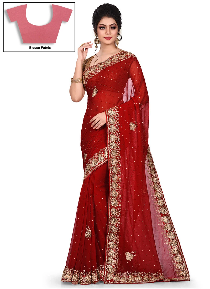 Maroon Stones Embellished Saree Party Wear 3 Maroon Stones Embellished Saree Party Wear - Image 3