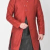 Maroon Textured Dupion Silk Nehru Jacket