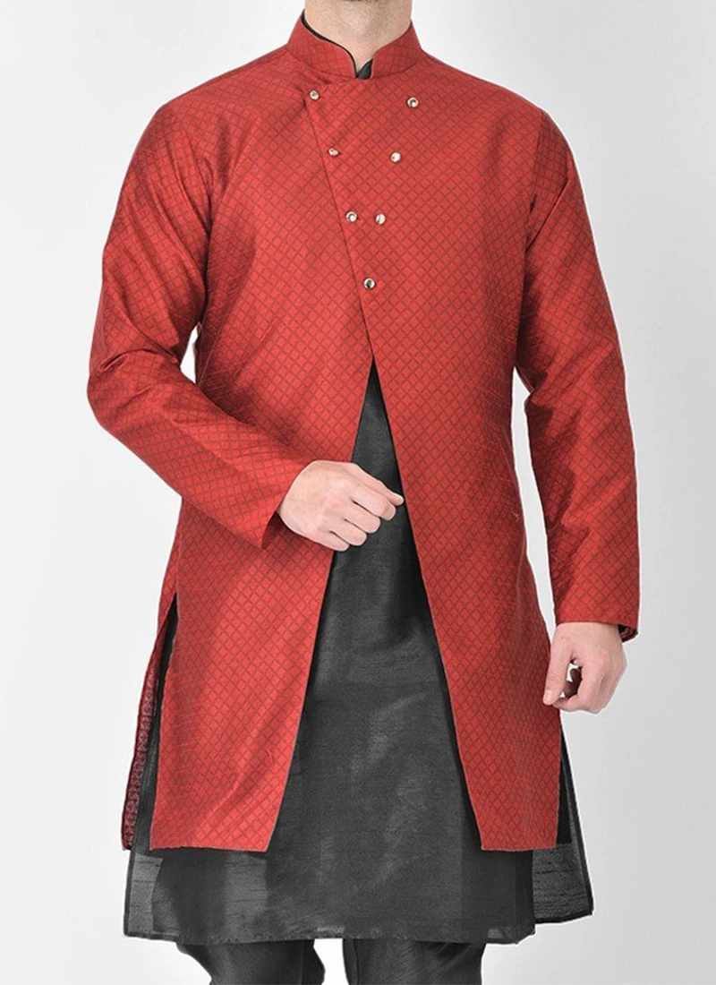 Maroon Textured Dupion Silk Nehru Jacket 1 Maroon Textured Dupion Silk Nehru Jacket