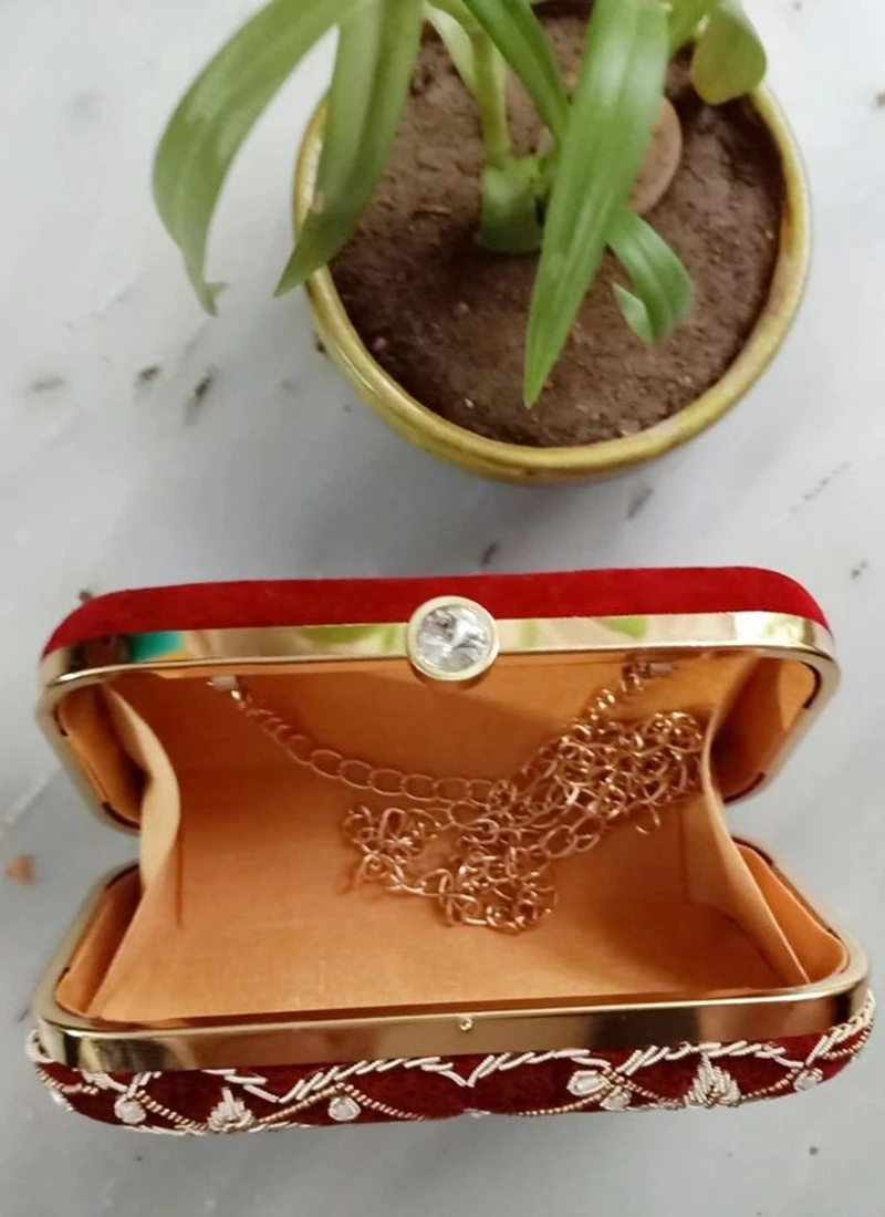 Maroon Velvet Designer Clutch 1 Maroon Velvet Designer Clutch