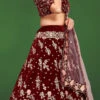 Maroon Velvet Embroidered A Line Lehenga Wedding Wear