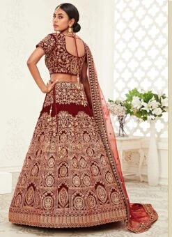 Maroon Velvet Embroidered N Sequins Work Wedding Umbrella Lehenga Wedding Wear -C Bazaar Shop maroon velvet embroidered n sequins work wedding umbrella lehenga ghsaj42337710 b
