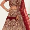 Maroon Velvet Embroidered N Sequins Work Wedding Umbrella Lehenga Wedding Wear