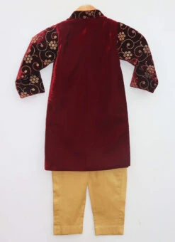 Maroon Velvet Printed Ajkan Sherwani Party Wear -C Bazaar Shop maroon velvet printed ajkan sherwani kdbdsof1054 b