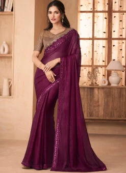 Mauve Chiffon Georgette Embroidered Saree Party Wear -C Bazaar Shop mauve chiffon georgette embroidered saree samkns123412006 u