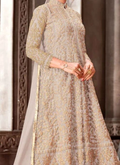 Mauve Net Embroidered N Sequins Anarkali Suit Party Wear
