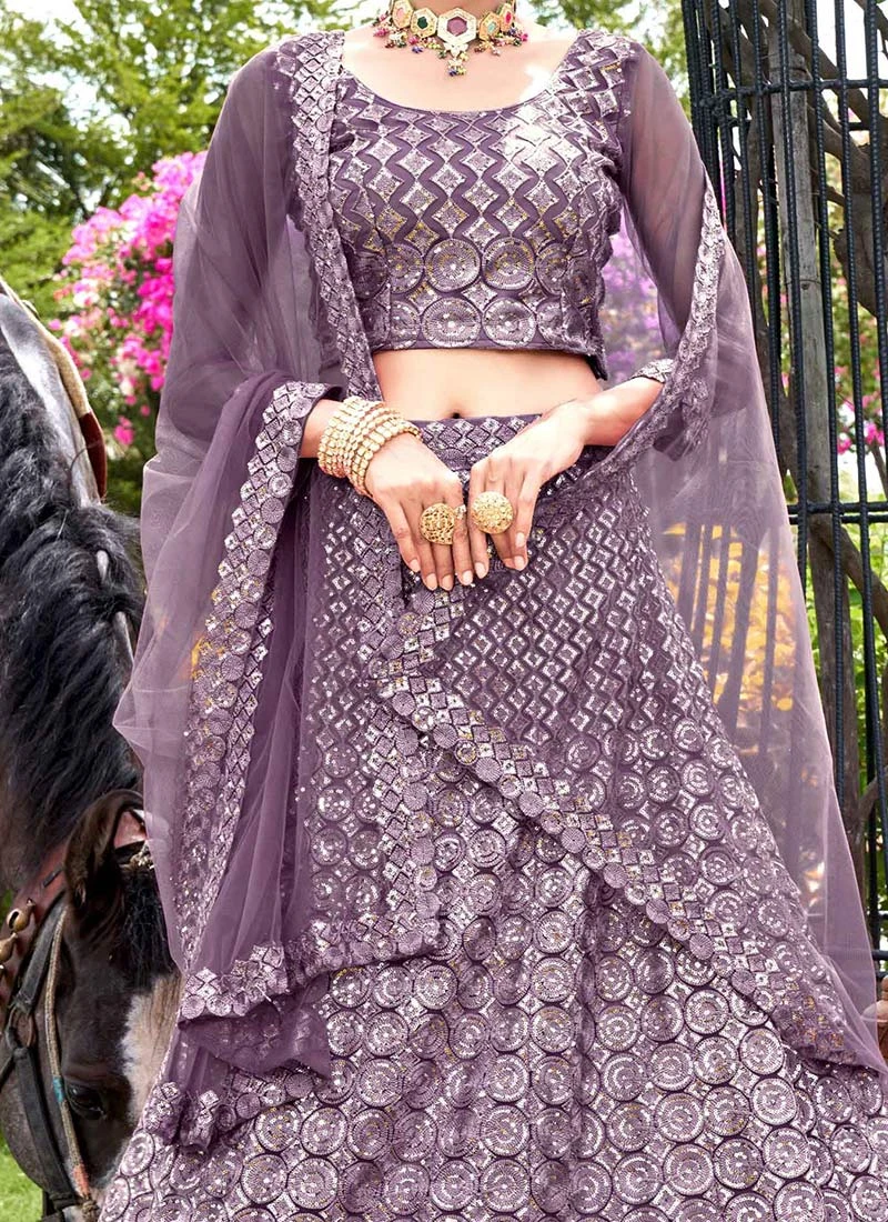 Mauve Net Sequins A Line Lehenga Party Wear 1 Mauve Net Sequins A Line Lehenga Party Wear