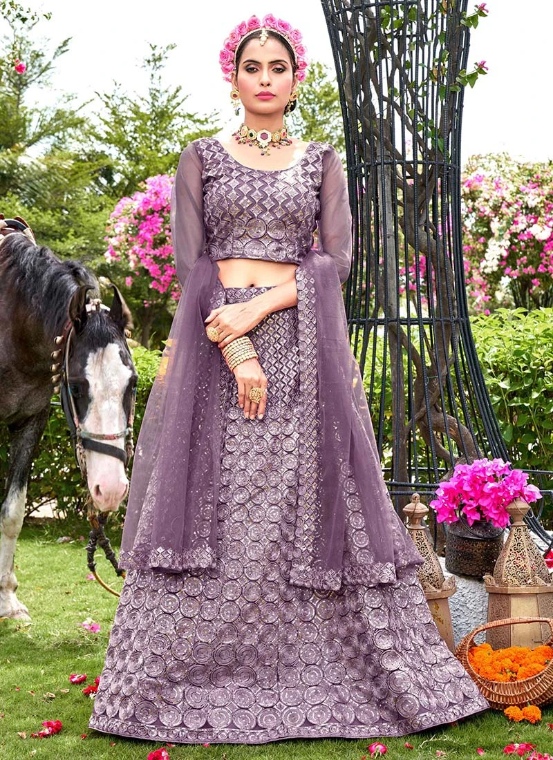 Mauve Net Sequins A Line Lehenga Party Wear 3 Mauve Net Sequins A Line Lehenga Party Wear - Image 3