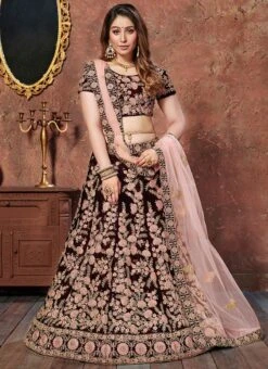 Mauve Velvet A Line Lehenga Wedding Wear 6 Mauve Velvet A Line Lehenga Wedding Wear -C Bazaar Shop mauve velvet a line lehenga ghsprq3761 u