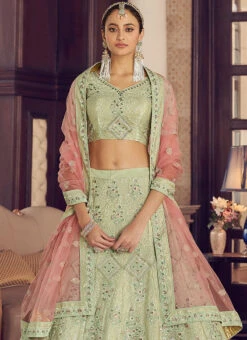 Mint Green Crepe Embroidered N Stones A Line Lehenga Wedding Wear -C Bazaar Shop mint green crepe embroidered n stones a line lehenga ghmkns9406 b