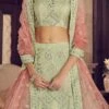 Mint Green Crepe Embroidered N Stones A Line Lehenga Wedding Wear