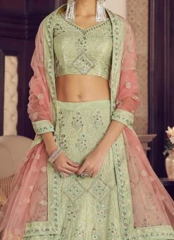 Mint Green Crepe Embroidered N Stones A Line Lehenga Wedding Wear