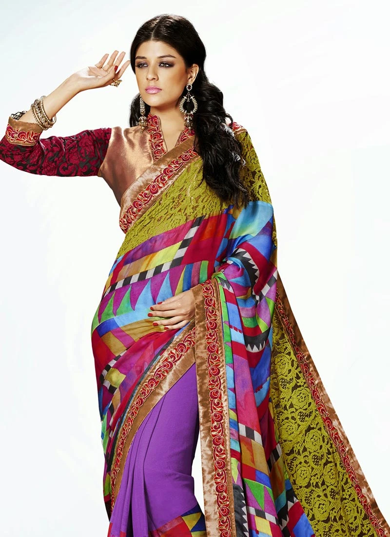 Modish Purple N Multicolor Half N Half Saree Party Wear 4 Modish Purple N Multicolor Half N Half Saree Party Wear - Image 4