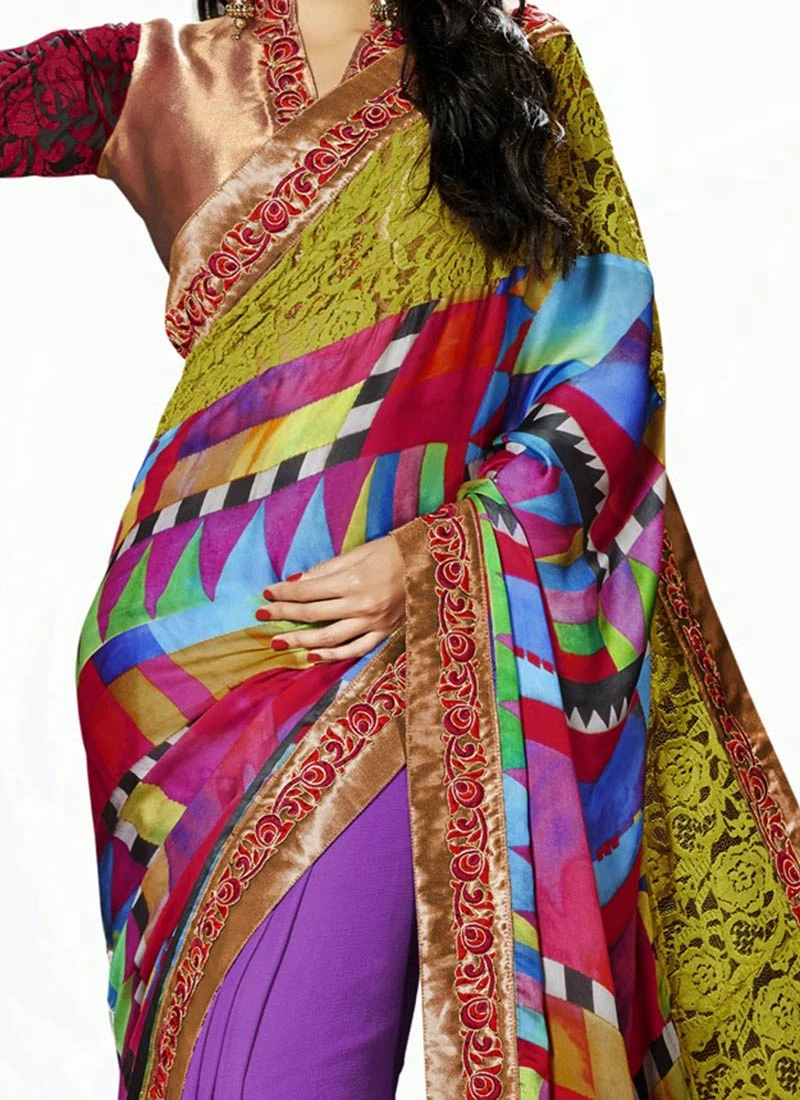 Modish Purple N Multicolor Half N Half Saree Party Wear 1 Modish Purple N Multicolor Half N Half Saree Party Wear