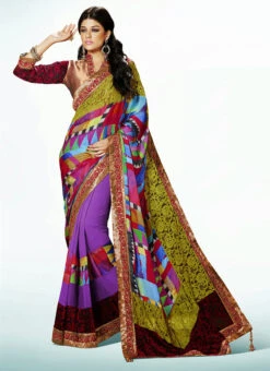 Modish Purple N Multicolor Half N Half Saree Party Wear 6 Modish Purple N Multicolor Half N Half Saree Party Wear -C Bazaar Shop modish purple n multicolor half n half saree sasmv9313 u