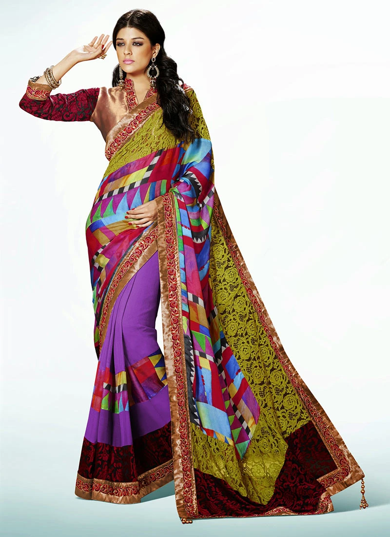 Modish Purple N Multicolor Half N Half Saree Party Wear 3 Modish Purple N Multicolor Half N Half Saree Party Wear - Image 3