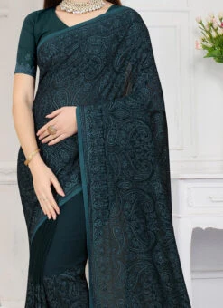 Morpeach Blue Color Resham Embroidery Work Georgette Saree Party Wear