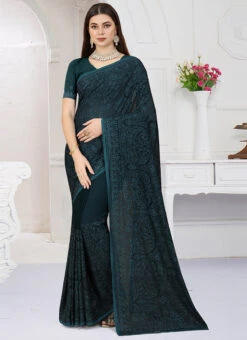 Morpeach Blue Color Resham Embroidery Work Georgette Saree Party Wear -C Bazaar Shop morpeach blue color resham embroidery work georgette saree sasuna1767 u