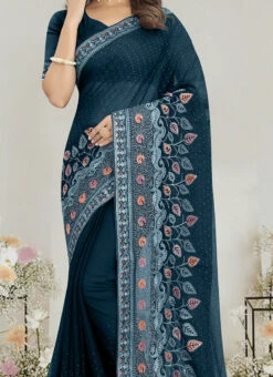 Morpeach Faux Chiffon Zari Saree Festive Wear