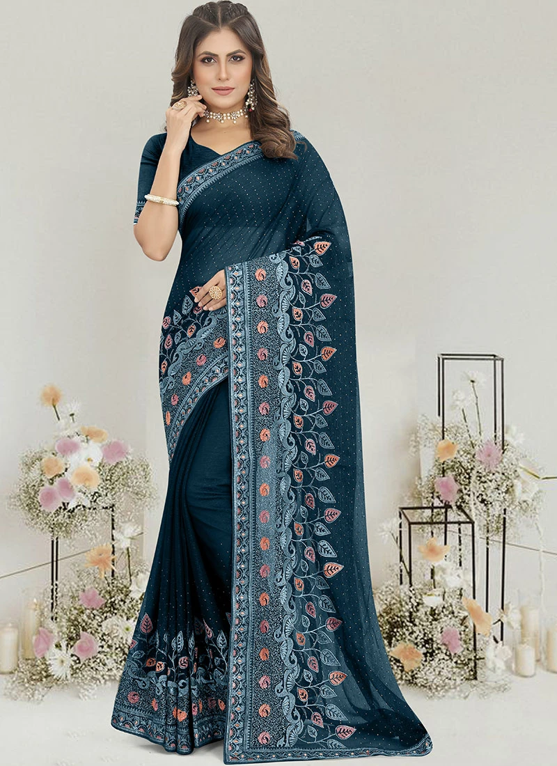 Morpeach Faux Chiffon Zari Saree Festive Wear 3 Morpeach Faux Chiffon Zari Saree Festive Wear - Image 3