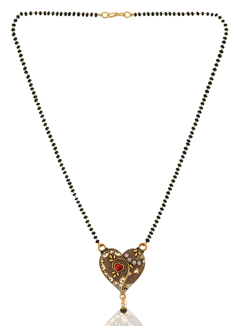 Multicolor Antique Gold Plated Heart Shape Mangalsutra Wedding Wear 2 Multicolor Antique Gold Plated Heart Shape Mangalsutra Wedding Wear - Image 2