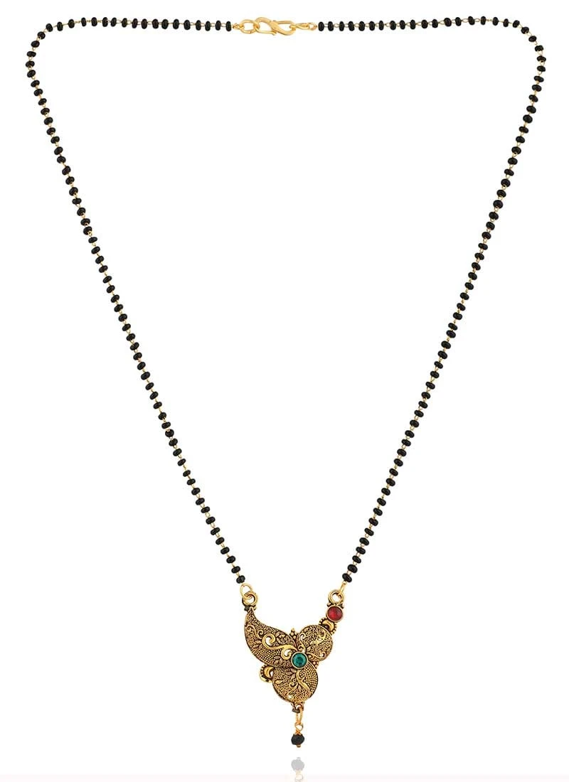 Multicolor Antique Gold Plated Long Traditional Mangalsutra Wedding Wear 2 Multicolor Antique Gold Plated Long Traditional Mangalsutra Wedding Wear - Image 2