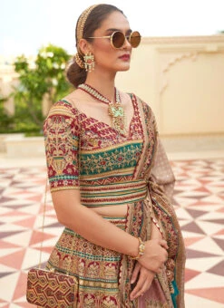 Multicolor Art Silk Banarasi Mirror Work Umbrella Lehenga Wedding Wear -C Bazaar Shop multicolor art silk banarasi mirror work umbrella lehenga ghsli210109 b