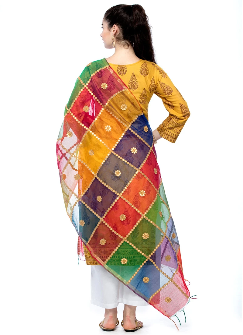 Multicolor Chanderi Cotton Gota Patti Work Dupatta Festive Wear 4 Multicolor Chanderi Cotton Gota Patti Work Dupatta Festive Wear - Image 4