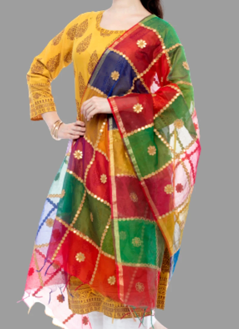 Multicolor Chanderi Cotton Gota Patti Work Dupatta Festive Wear 1 Multicolor Chanderi Cotton Gota Patti Work Dupatta Festive Wear