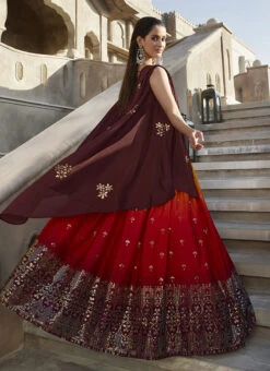 Multicolor Chinon Silk Embellished Mirror Work Lehenga Choli Party Wear -C Bazaar Shop multicolor chinon silk embellished mirror work lehenga choli ghsom302305 b