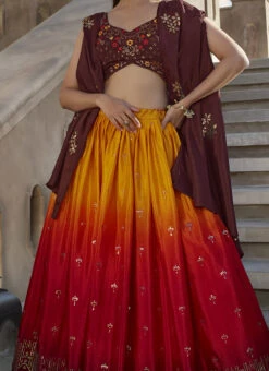 Multicolor Chinon Silk Embellished Mirror Work Lehenga Choli Party Wear