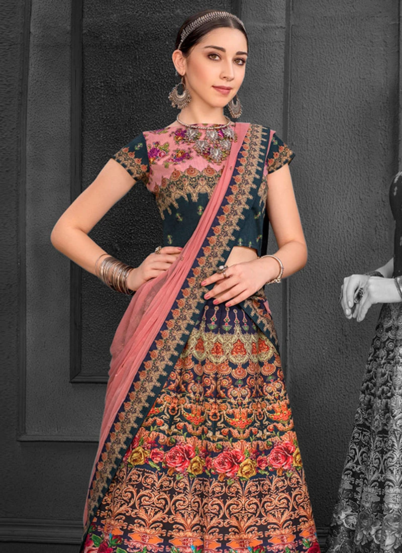Multicolor Digital Printed A Line Lehenga Party Wear 4 Multicolor Digital Printed A Line Lehenga Party Wear - Image 4
