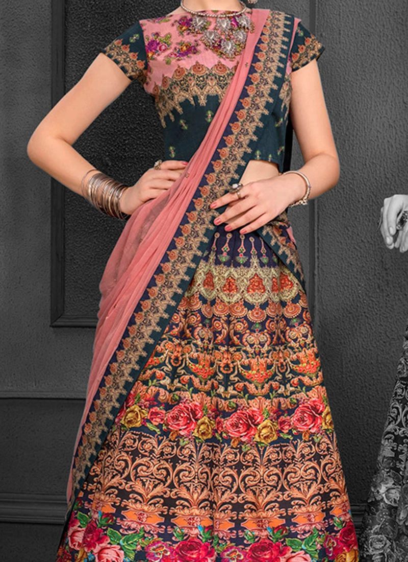 Multicolor Digital Printed A Line Lehenga Party Wear 1 Multicolor Digital Printed A Line Lehenga Party Wear